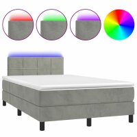 vidaXL Boxspringbett mit Matratze &amp; LED Hellgrau 120x200 cm Samt