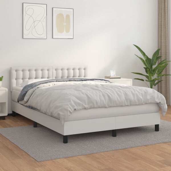 vidaXL Boxspringbett mit Matratze Wei&szlig; 140x190 cm Kunstleder