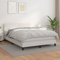 vidaXL Boxspringbett mit Matratze Wei&szlig; 140x190 cm Kunstleder