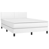 vidaXL Boxspringbett mit Matratze Wei&szlig; 140x190 cm Kunstleder