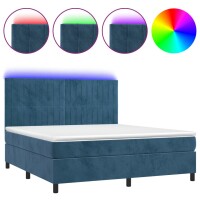 vidaXL Boxspringbett mit Matratze &amp; LED Dunkelblau 180x200 cm Samt