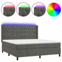 vidaXL Boxspringbett mit Matratze &amp; LED Dunkelgrau 160x200 cm Samt