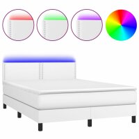 vidaXL Boxspringbett mit Matratze &amp; LED Wei&szlig; 140x190 cm Kunstleder