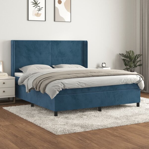 vidaXL Boxspringbett mit Matratze Dunkelblau 180x200 cm Samt