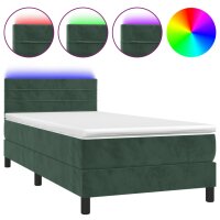 vidaXL Boxspringbett mit Matratze &amp; LED Dunkelgr&uuml;n 90x200 cm Samt