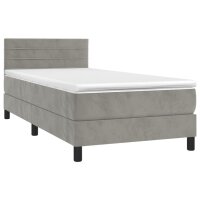 vidaXL Boxspringbett mit Matratze &amp; LED Hellgrau 100x200 cm Samt