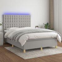 vidaXL Boxspringbett mit Matratze &amp; LED Hellgrau 140x200 cm Stoff