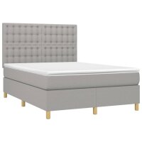 vidaXL Boxspringbett mit Matratze &amp; LED Hellgrau 140x200 cm Stoff