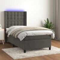 vidaXL Boxspringbett mit Matratze &amp; LED Dunkelgrau 90x190 cm Samt