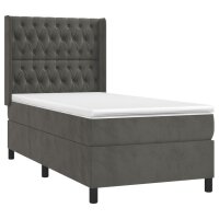 vidaXL Boxspringbett mit Matratze Dunkelgrau 90x190 cm Samt