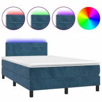 vidaXL Boxspringbett mit Matratze &amp; LED Dunkelblau 120x200 cm Samt