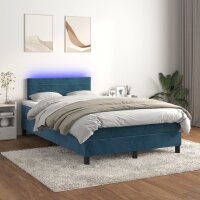 vidaXL Boxspringbett mit Matratze &amp; LED Dunkelblau 120x200 cm Samt