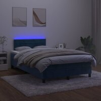 vidaXL Boxspringbett mit Matratze &amp; LED Dunkelblau 120x200 cm Samt