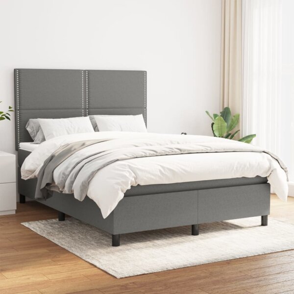 vidaXL Boxspringbett mit Matratze Dunkelgrau 140x190 cm Stoff