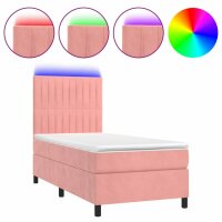 vidaXL Boxspringbett mit Matratze &amp; LED Rosa 80x200 cm Samt