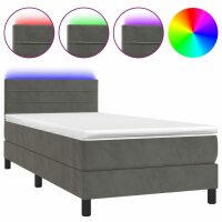 vidaXL Boxspringbett mit Matratze &amp; LED Dunkelgrau 100x200 cm Samt