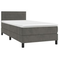 vidaXL Boxspringbett mit Matratze &amp; LED Dunkelgrau 100x200 cm Samt