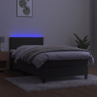 vidaXL Boxspringbett mit Matratze &amp; LED Dunkelgrau 100x200 cm Samt