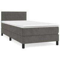 vidaXL Boxspringbett mit Matratze Dunkelgrau 100x200 cm Samt