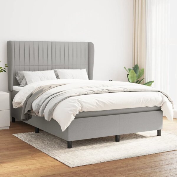 vidaXL Boxspringbett mit Matratze Hellgrau 140x190 cm Stoff