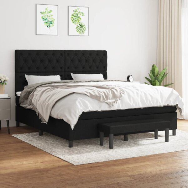 vidaXL Boxspringbett mit Matratze Schwarz 160x200 cm Stoff