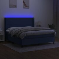 vidaXL Boxspringbett mit Matratze &amp; LED Blau 160x200 cm Stoff