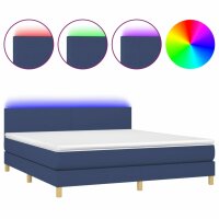 WOWONA Boxspringbett mit Matratze &amp; LED Blau 180x200 cm Stoff