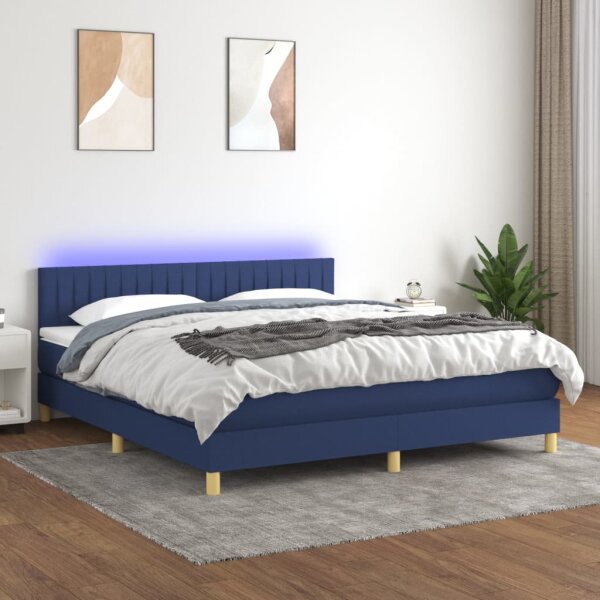 vidaXL Boxspringbett mit Matratze &amp; LED Blau 180x200 cm Stoff