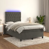 vidaXL Boxspringbett mit Matratze &amp; LED Dunkelgrau 120x200 cm Samt