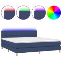 vidaXL Boxspringbett mit Matratze &amp; LED Blau 180x200 cm Stoff