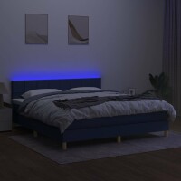 vidaXL Boxspringbett mit Matratze &amp; LED Blau 180x200 cm Stoff