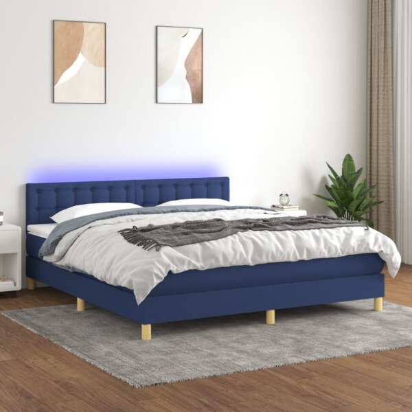 vidaXL Boxspringbett mit Matratze &amp; LED Blau 180x200 cm Stoff