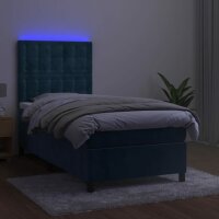 vidaXL Boxspringbett mit Matratze &amp; LED Dunkelblau 80x200 cm Samt