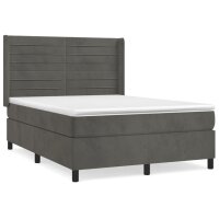 vidaXL Boxspringbett mit Matratze Dunkelgrau 140x200 cm Samt