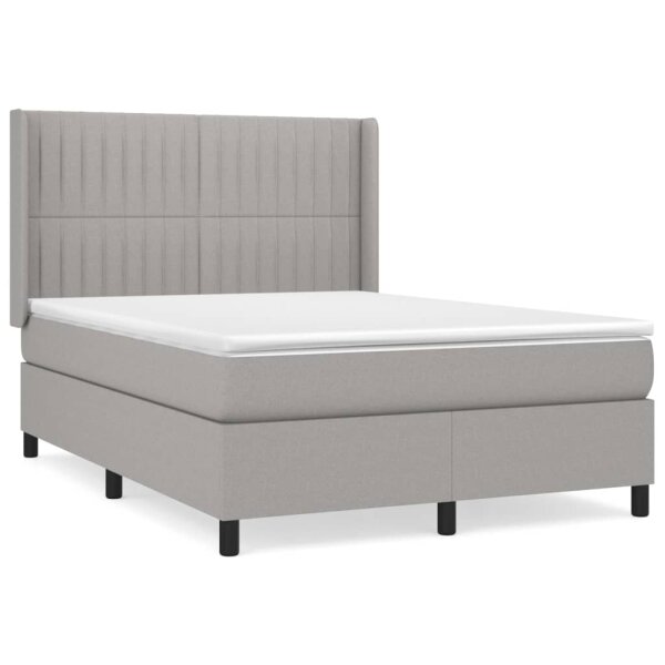 vidaXL Boxspringbett mit Matratze Hellgrau 140x190 cm Stoff