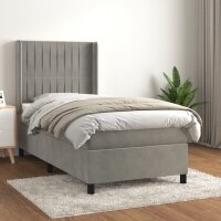 vidaXL Boxspringbett mit Matratze Hellgrau 90x190 cm Samt