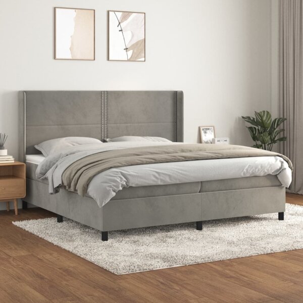 vidaXL Boxspringbett mit Matratze Hellgrau 200x200 cm Samt