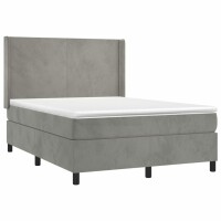 vidaXL Boxspringbett mit Matratze Hellgrau 140x200 cm Samt