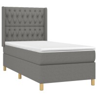 vidaXL Boxspringbett mit Matratze Dunkelgrau 90x190 cm Stoff