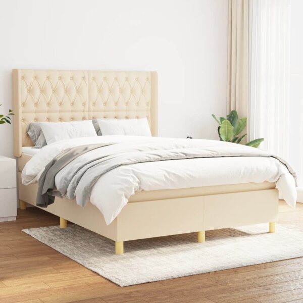 vidaXL Boxspringbett mit Matratze Creme 140x200 cm Stoff