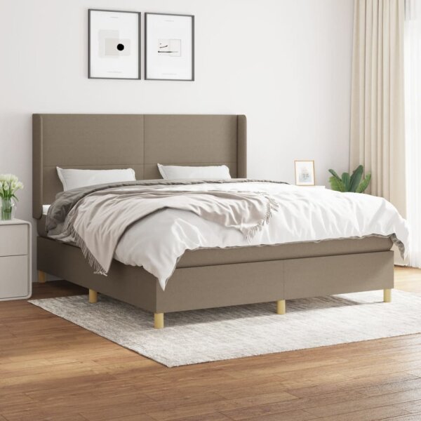 vidaXL Boxspringbett mit Matratze Taupe 160x200 cm Stoff