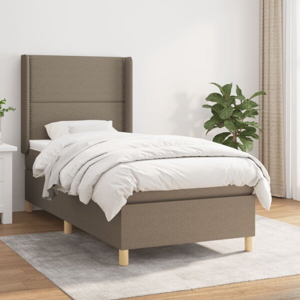 WOWONA Boxspringbett mit Matratze Taupe 90x200 cm Stoff