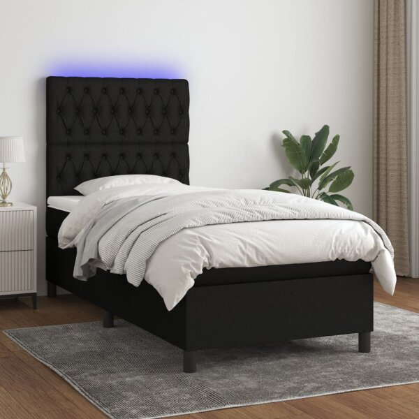 WOWONA Boxspringbett mit Matratze &amp; LED Schwarz 90x200 cm Stoff