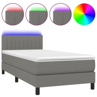 vidaXL Boxspringbett mit Matratze &amp; LED Dunkelgrau 80x200 cm Stoff