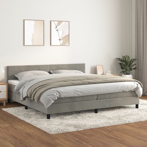 vidaXL Boxspringbett mit Matratze Hellgrau 200x200 cm Samt