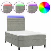 vidaXL Boxspringbett mit Matratze &amp; LED Hellgrau 120x200 cm Samt