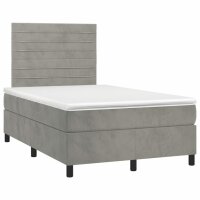 vidaXL Boxspringbett mit Matratze &amp; LED Hellgrau 120x200 cm Samt