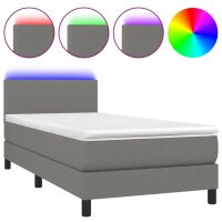 vidaXL Boxspringbett mit Matratze &amp; LED Dunkelgrau 80x200 cm Stoff