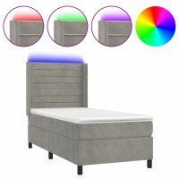 vidaXL Boxspringbett mit Matratze &amp; LED Hellgrau 100x200 cm Samt