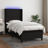 vidaXL Boxspringbett mit Matratze &amp; LED Schwarz 90x200 cm Stoff